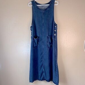 Vintage AKS Army K Su Modest Prairie Denim Overall Maxi Dress Size L